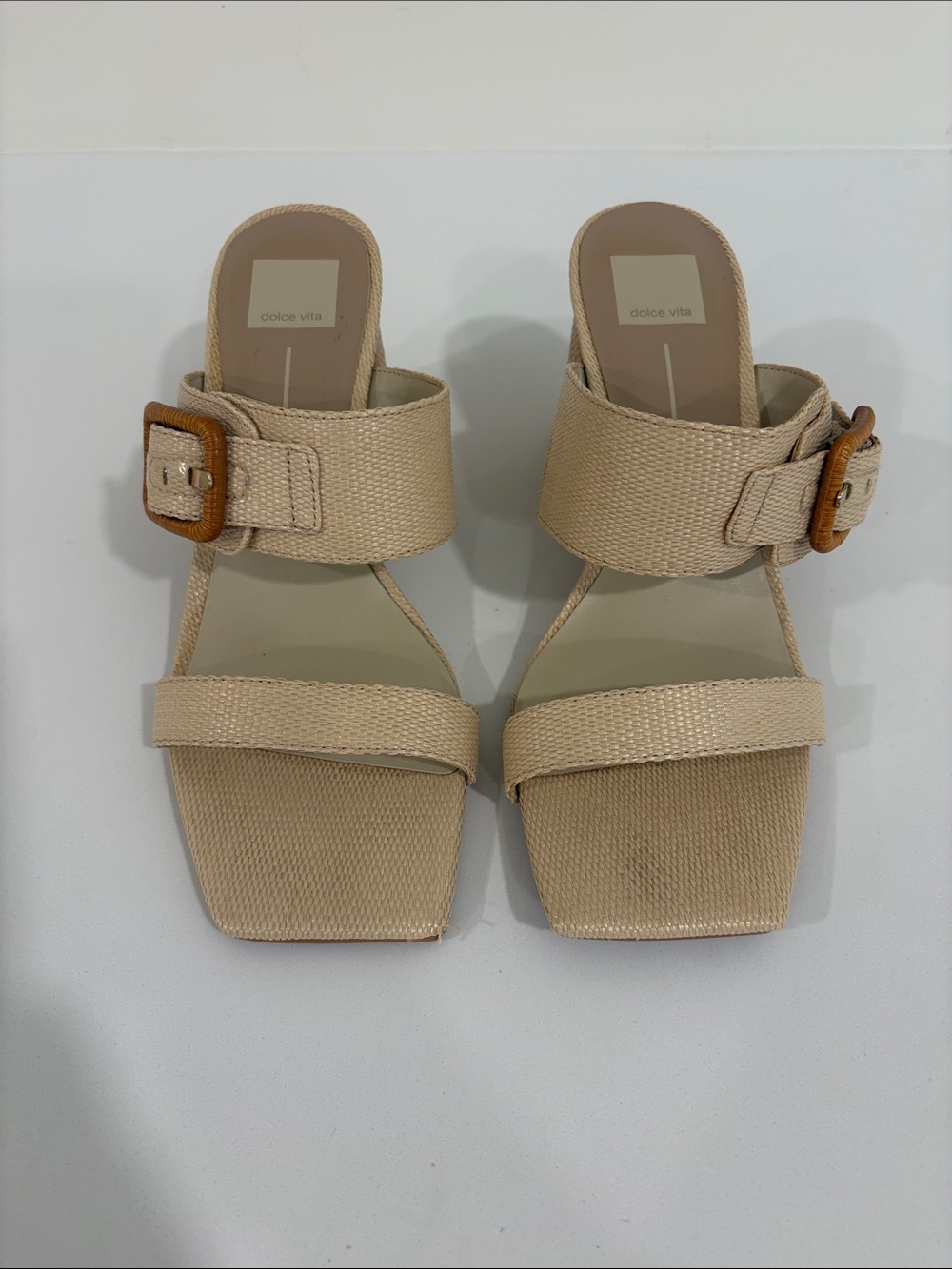 Dolce Vita Beige Woven Buckle Sandal Heels
